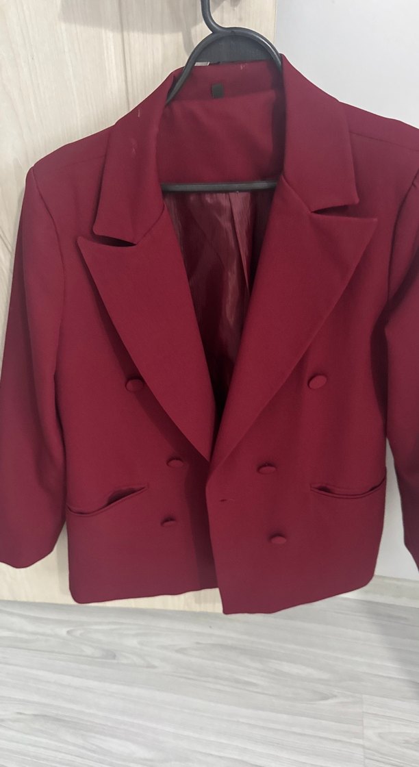 Bordo Kadın Düğmeli Midi Blazer Ceket - Görsel 3