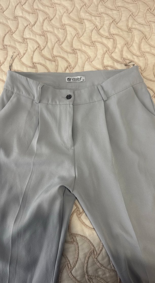 Gri Kadın Midi Kumaş Pantolon - Görsel 3