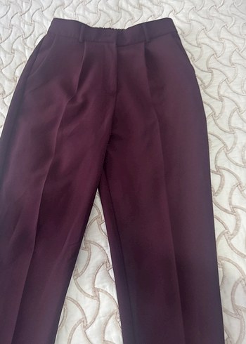 Bordo Pilili Kadın Kumaş Pantolon - Görsel 2