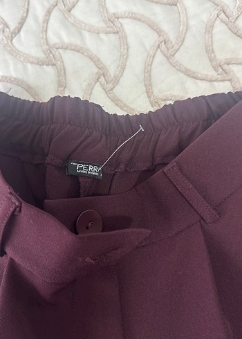 Bordo Pilili Kadın Kumaş Pantolon - Görsel 3