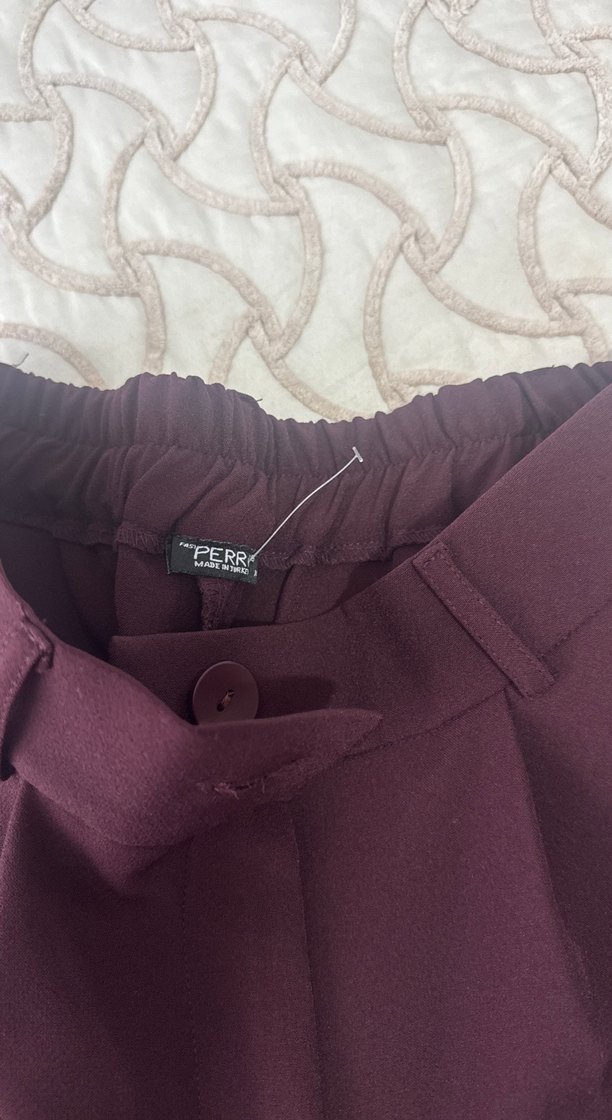 Bordo Pilili Kadın Kumaş Pantolon - Görsel 3