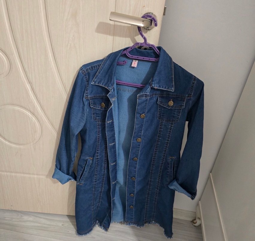 Düğmeli Mavi Denim Kadın Ceket - Görsel 2