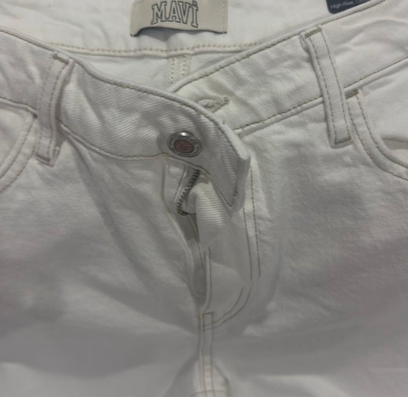 Beyaz Kadın Pamuk Kumaş Pantolon - Görsel 3