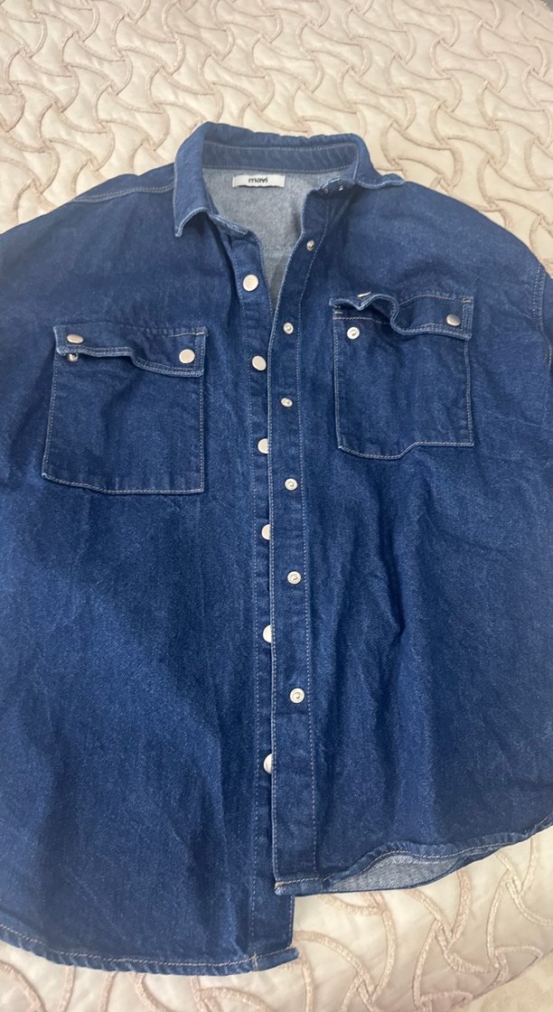 Kadın Lacivert Düğmeli Denim Ceket - Görsel 2