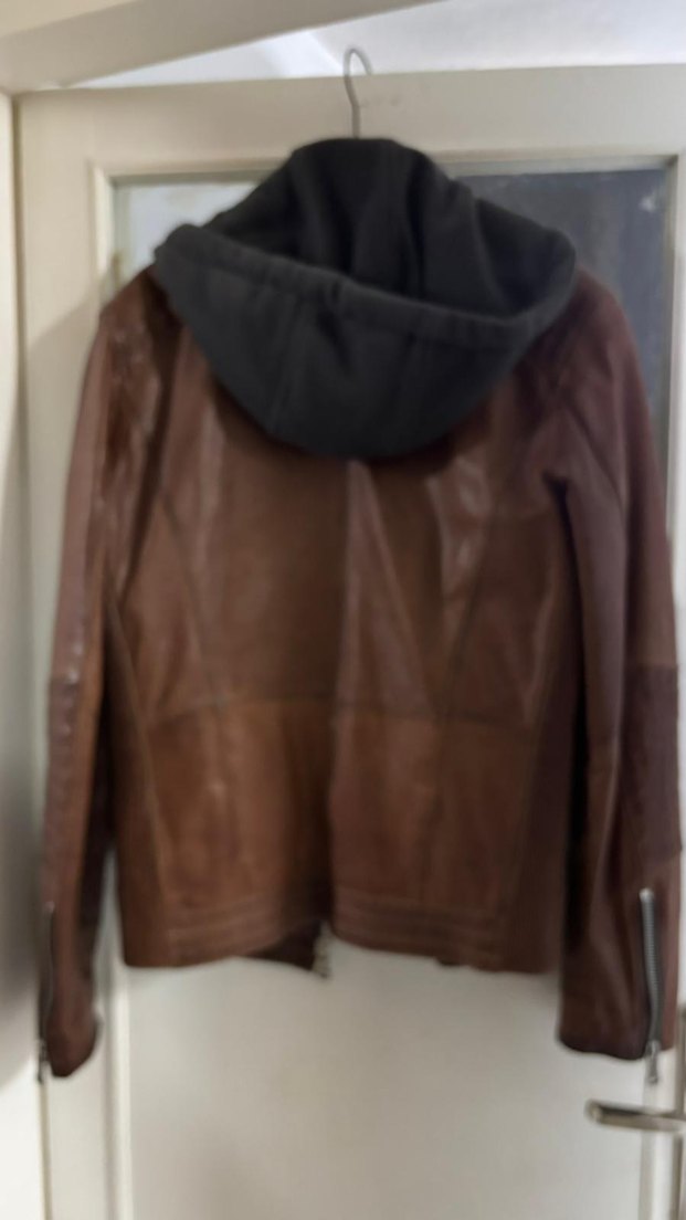 Kahverengi Fermuarlı Biker Deri Ceket - Görsel 2