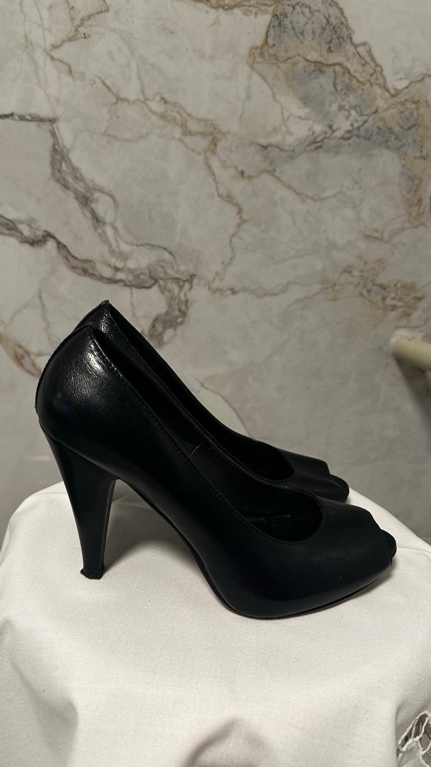 Siyah Yılan Desenli Pliseli Stiletto - Görsel 2