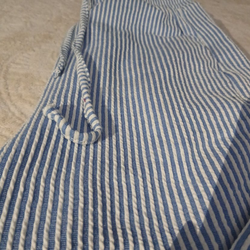 Mavi Beyaz Çizgili Kadın Keten Pantolon - Görsel 2