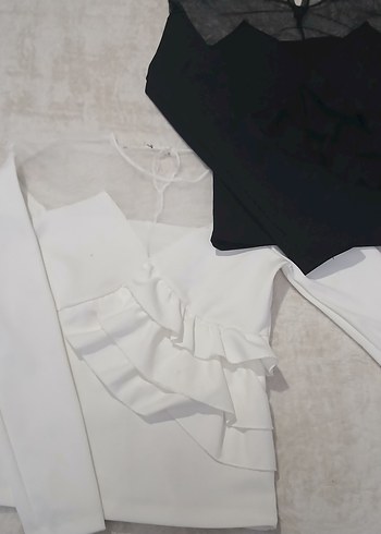 Uzun Kollu Fırfırlı Mini Bluz (ikili) - Görsel 2