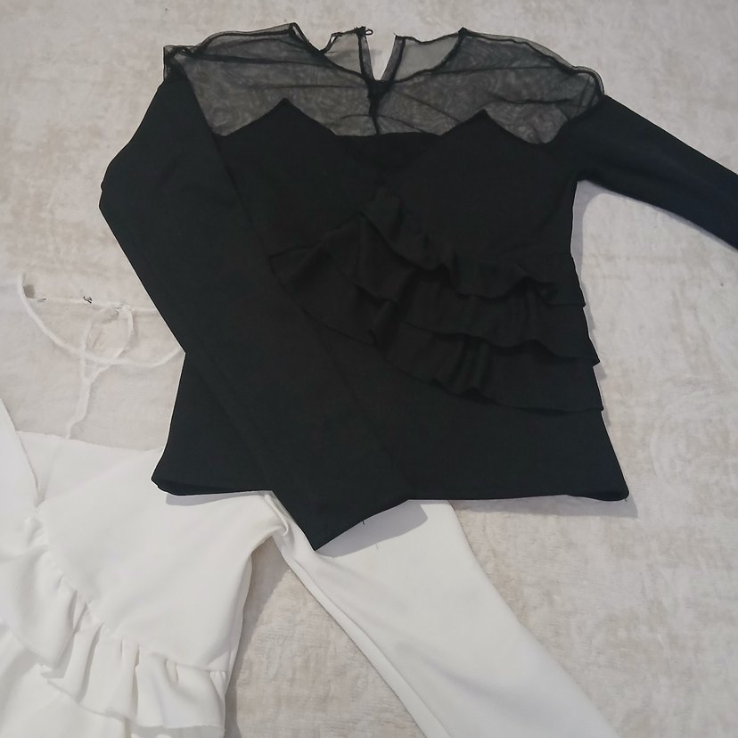 Uzun Kollu Fırfırlı Mini Bluz (ikili) - Görsel 3