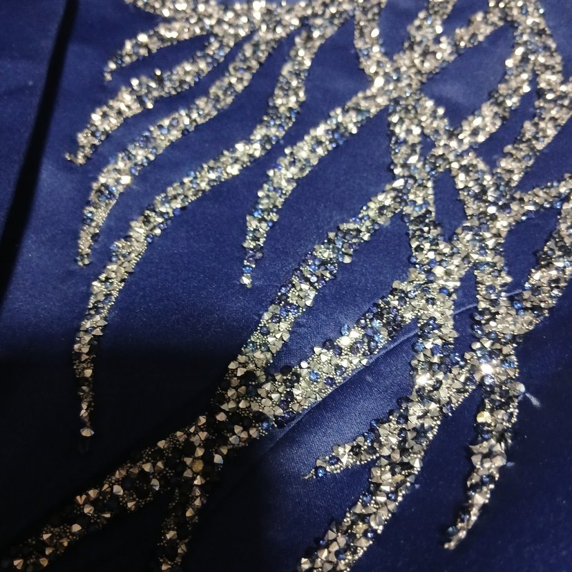 Mavi Uzun Kollu İşlemeli Abiye Elbise - Görsel 2