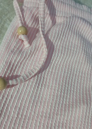 Pembe Beyaz Çizgili Kadın Keten Pantolon - Görsel 2