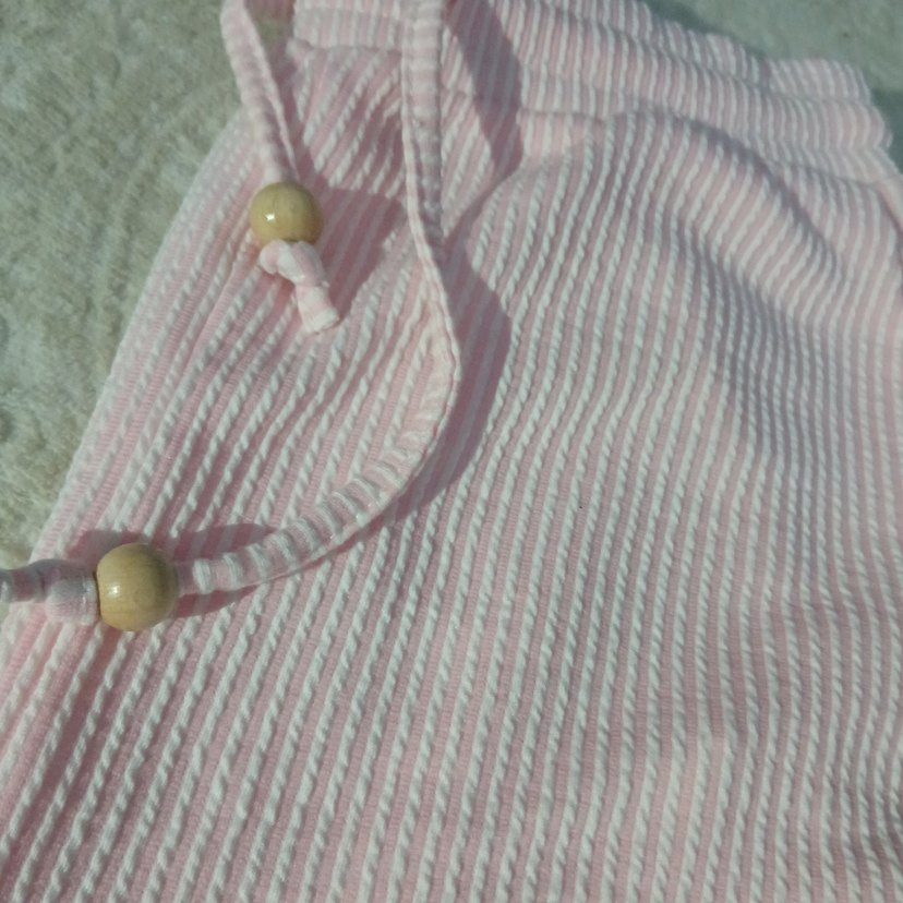 Pembe Beyaz Çizgili Kadın Keten Pantolon - Görsel 2