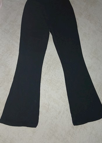 Siyah Rahat Kesim Keten Kadın Pantolon İspanyol Paça - Görsel 2