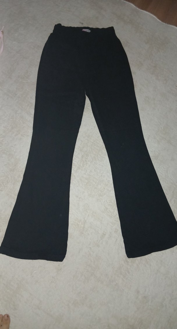 Siyah Rahat Kesim Keten Kadın Pantolon İspanyol Paça - Görsel 2