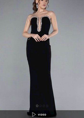 Siyah Straplez Uzun Abiye Elbise - Görsel 2