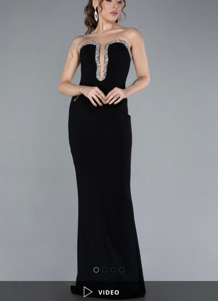 Siyah Straplez Uzun Abiye Elbise - Görsel 2