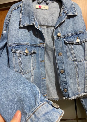 Düğmeli Mavi Denim Ceket - Görsel 4