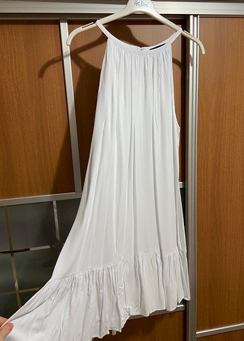 Beyaz Kolsuz Midi Bohem Elbise - Görsel 3