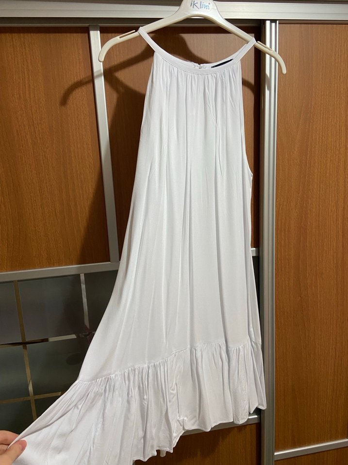 Beyaz Kolsuz Midi Bohem Elbise - Görsel 3