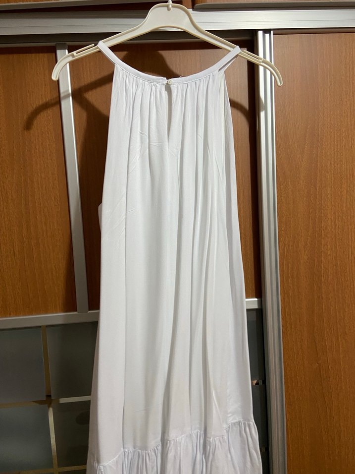 Beyaz Kolsuz Midi Bohem Elbise - Görsel 2