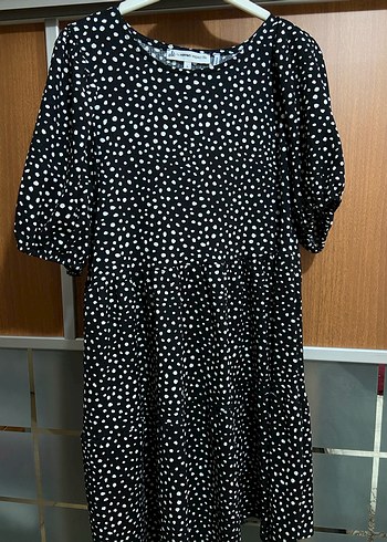 Siyah Puantiyeli Uzun Salaş Elbise - Görsel 2