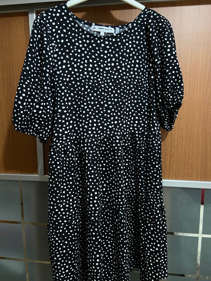 Siyah Puantiyeli Uzun Salaş Elbise - Görsel 2