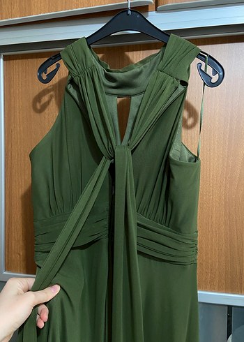 Koyu Haki Drapeli Uzun Abiye Elbise - Görsel 4