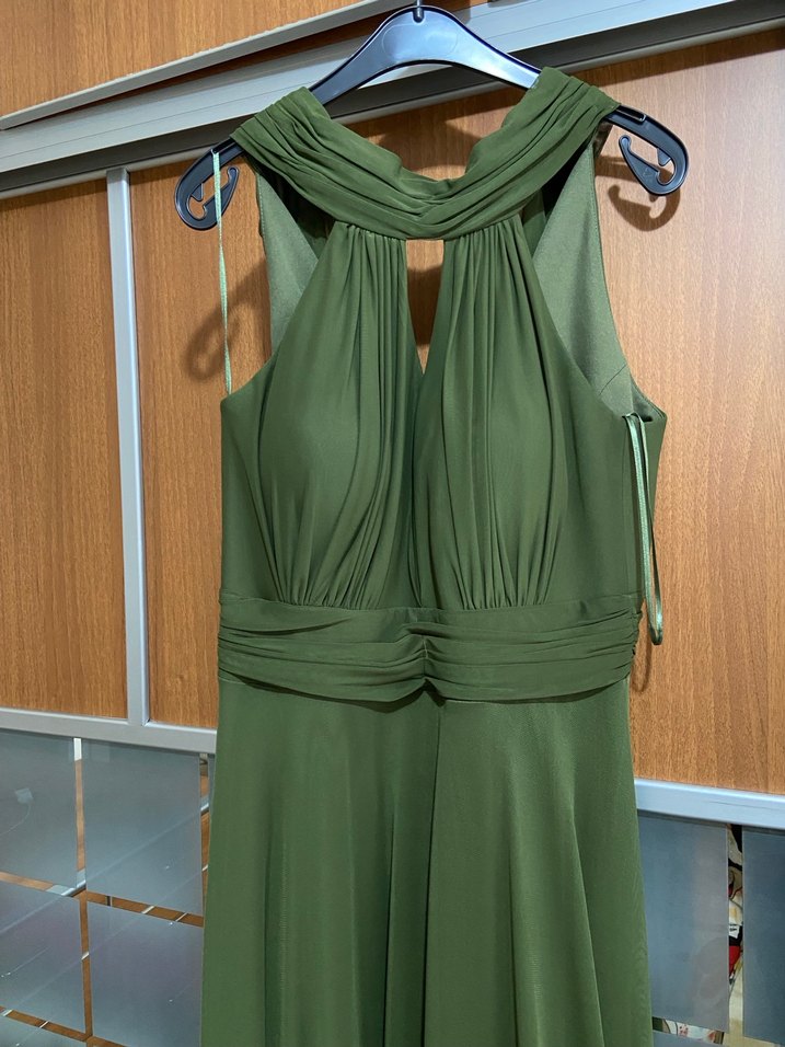 Koyu Haki Drapeli Uzun Abiye Elbise - Görsel 2