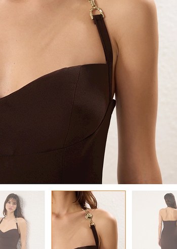 Kahverengi Kalem Elbise - Görsel 5