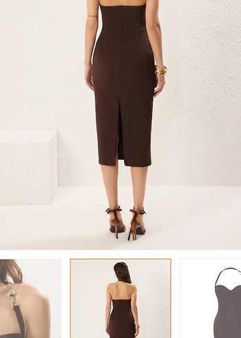 Kahverengi Kalem Elbise - Görsel 4