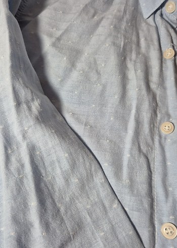 mavi pamuklu Erkek Gömlek Uzun Kollu - Görsel 2