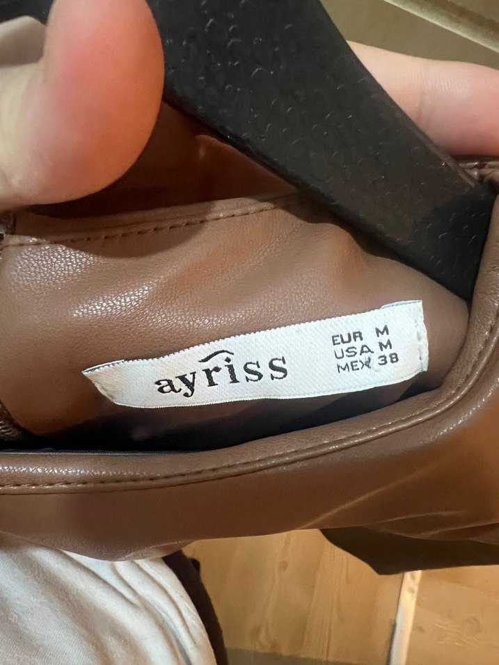 Kahverengi Deri Midi Elbise - Görsel 3