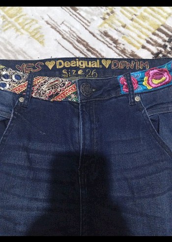 Renkli Desenli Kemerli Kadın Kot Pantolon - Görsel 2