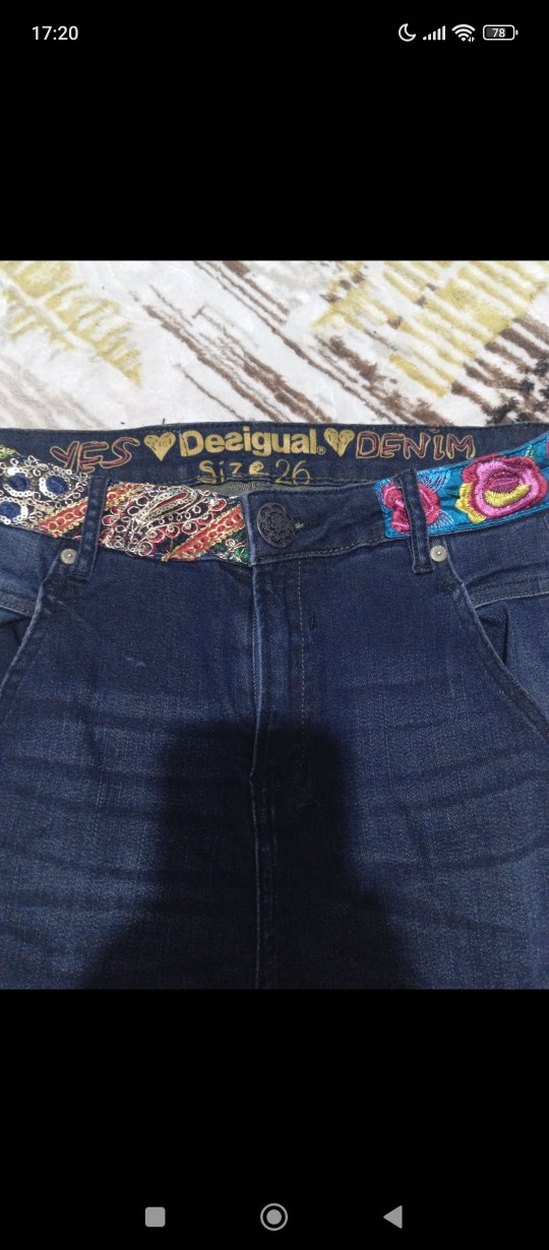 Renkli Desenli Kemerli Kadın Kot Pantolon - Görsel 2