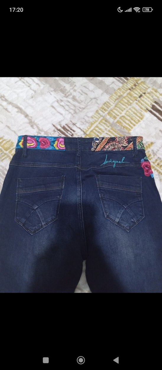 Renkli Desenli Kemerli Kadın Kot Pantolon - Görsel 3