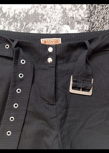 Kadın Siyah Kemerli Denim Pantolon - Görsel 2