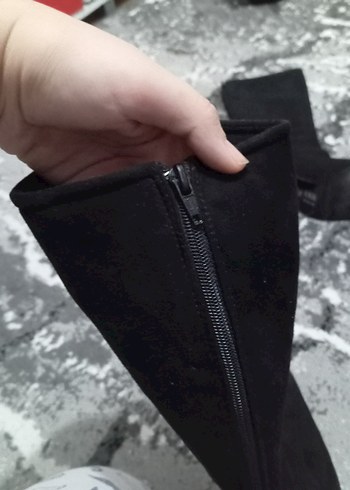 Siyah Süet Dizüstü Topuklu Kadın Çizme - Görsel 5