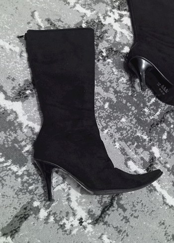 Siyah Süet Dizüstü Topuklu Kadın Çizme - Görsel 2