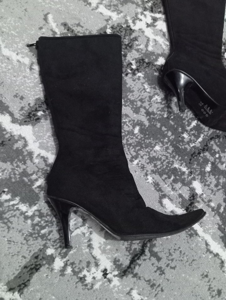 Siyah Süet Dizüstü Topuklu Kadın Çizme - Görsel 2