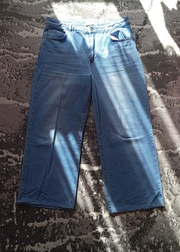 Kadın Mavi Bol Kesim Midi Kot Pantolon - Görsel 2