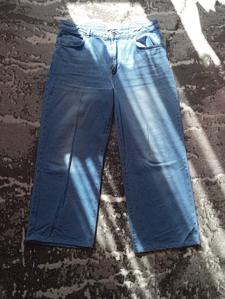 Kadın Mavi Bol Kesim Midi Kot Pantolon - Görsel 2