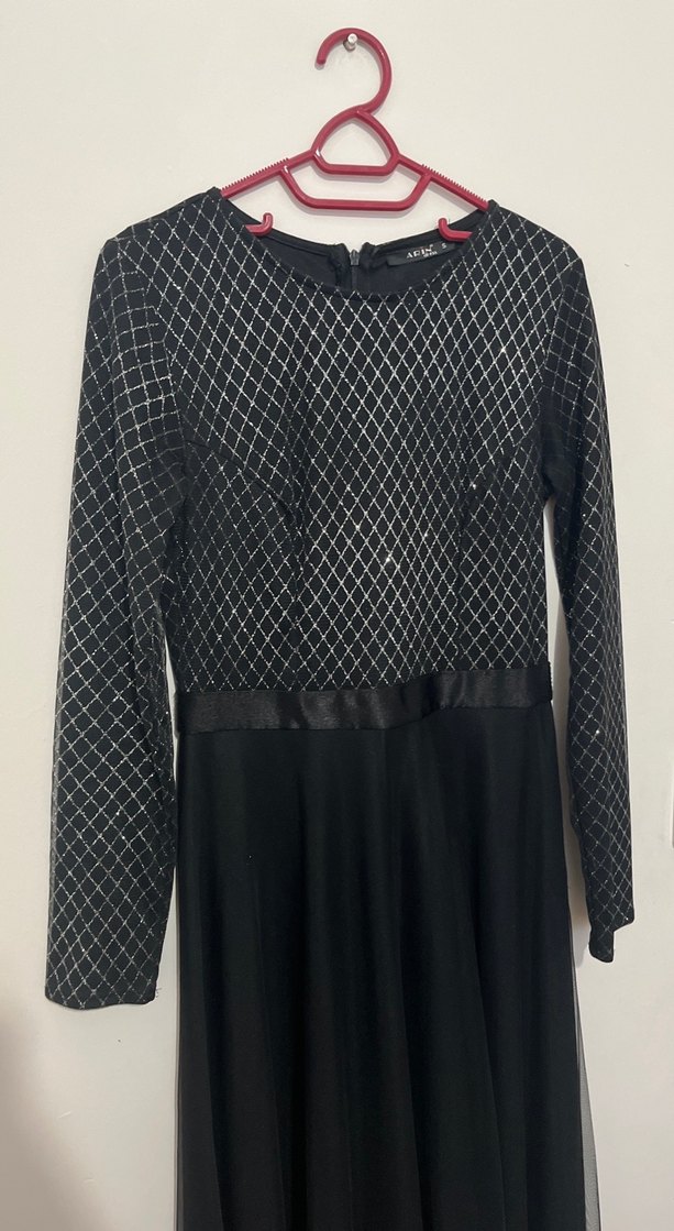 Simli siyah eteği tül abiye - Görsel 2