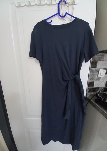 Antrasit renk, yandan bağlamalı, midi boy elbise - Görsel 2