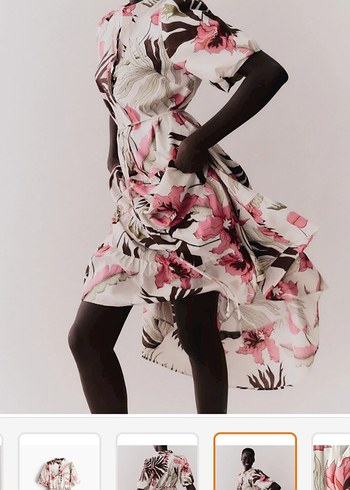H&M Pembe Cicek Desenli Mini Bohem Elbise