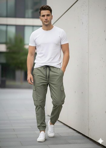 Erkek yeşil Kamuflaj Rahat Kesim Pantolon - Görsel 3