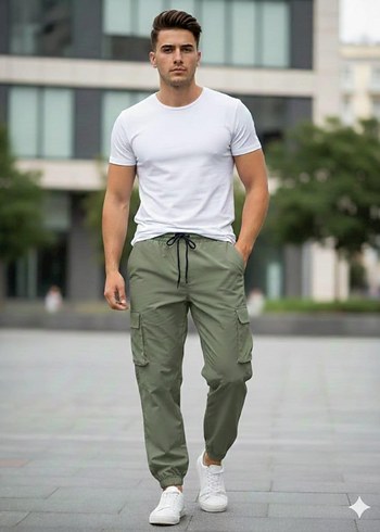 Erkek yeşil Kamuflaj Rahat Kesim Pantolon - Görsel 2