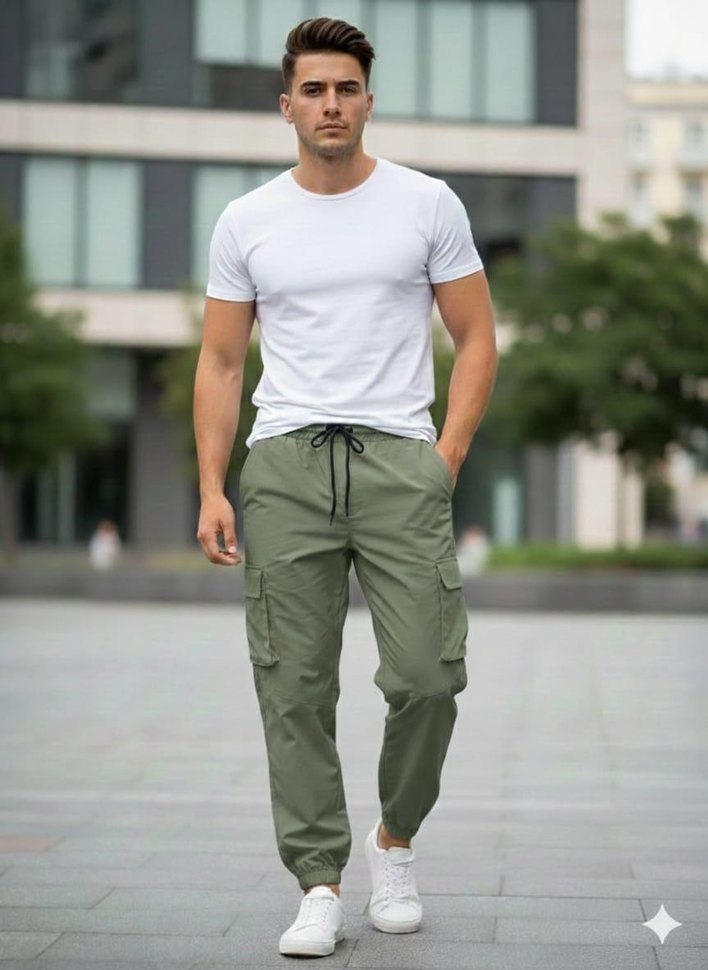 Erkek yeşil Kamuflaj Rahat Kesim Kargo Pantolon - Görsel 2