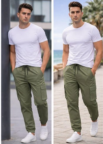 Erkek yeşil Kamuflaj Rahat Kesim Pantolon - Görsel 6