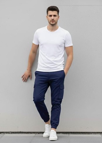 Erkek Lacivert Rahat Kesim Kargo Pantolon - Görsel 4