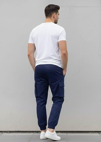 Erkek Lacivert Rahat Kesim Kargo Pantolon - Görsel 3